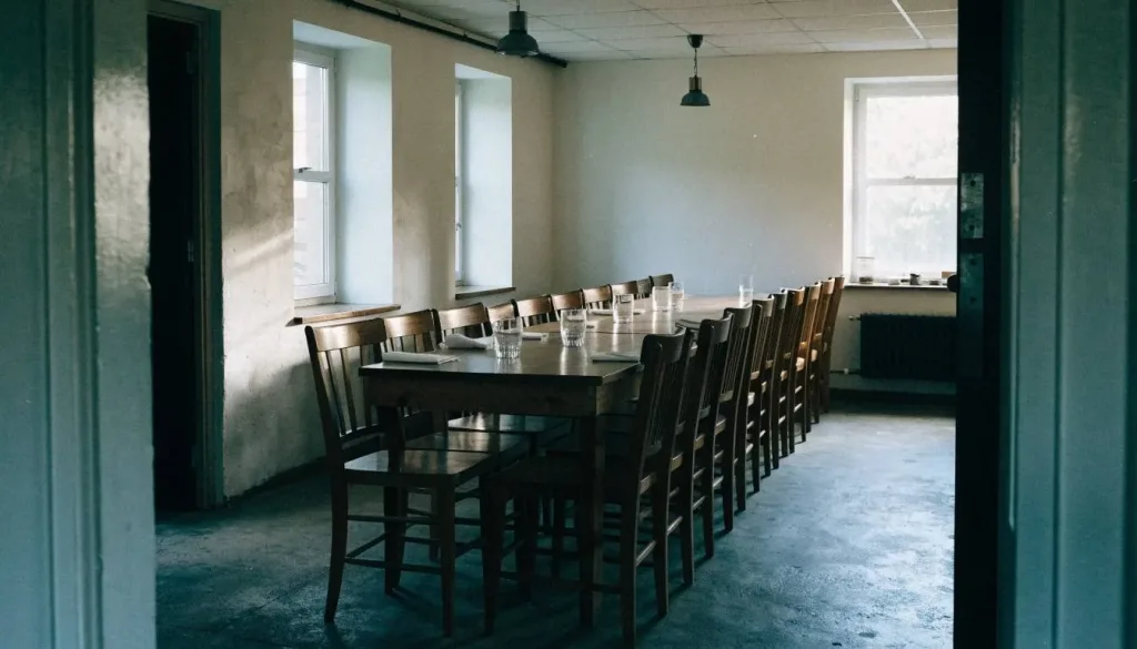 La sala montada en mesa corrida