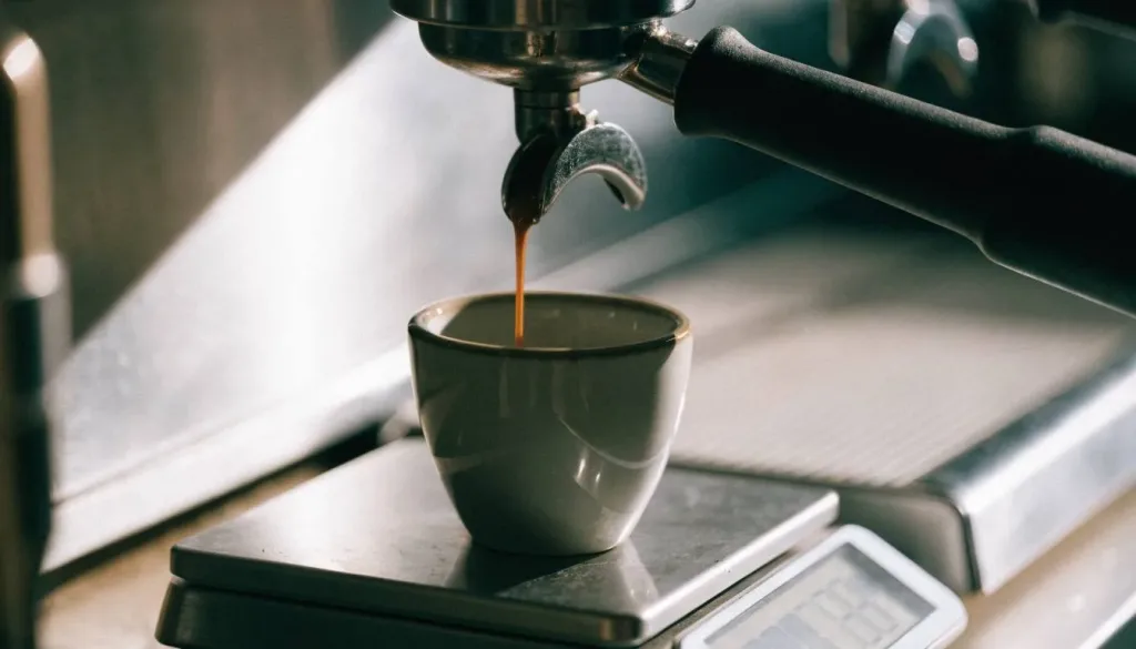 Extracción de espresso sobre balanza